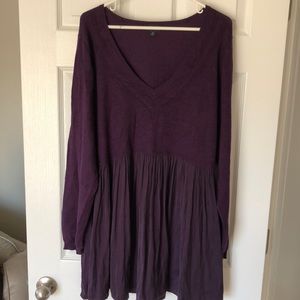 Torrid V-Neck Babydoll Mixed Material Sweater. 4X, Purple